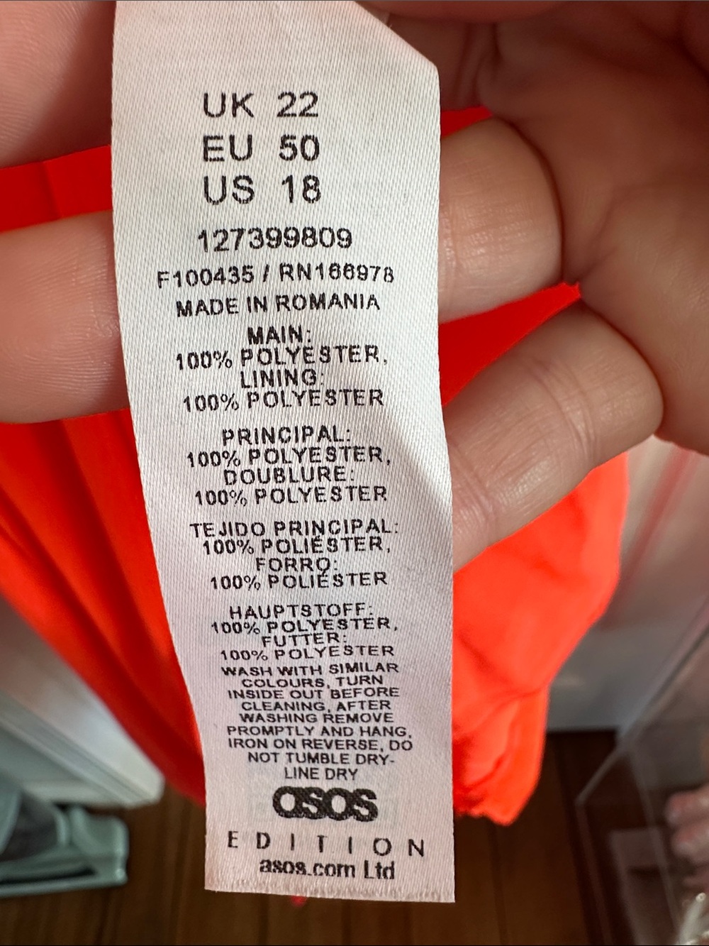 NWT ASOS Edition Curve Chiffon Maxi Dress Neon Coral Size 18 - Picture 8 of 8